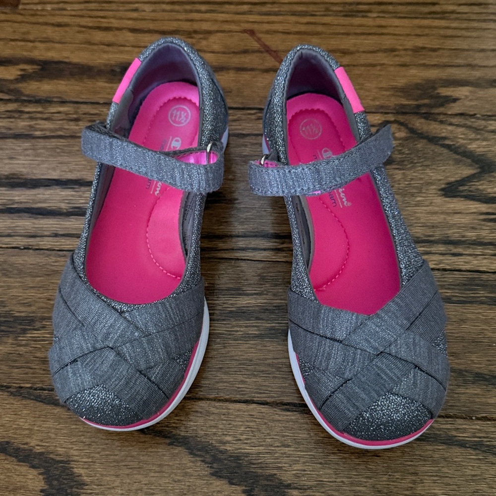 Like New Champion Girls Memory Foam Charcoal and Fuchsia Mary Jane Shoes